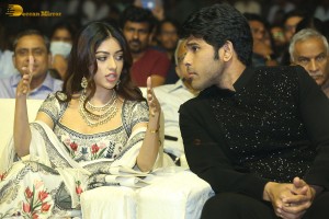 Pre-Release Function of the movie Urvasivo Rakshasivo attended by Allu Sirish, Anu Emmanuel, Allu Aravind and Nandamuri Balakrishna