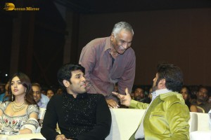 Pre-Release Function of the movie Urvasivo Rakshasivo attended by Allu Sirish, Anu Emmanuel, Allu Aravind and Nandamuri Balakrishna