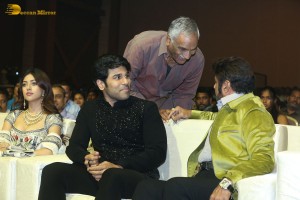 Pre-Release Function of the movie Urvasivo Rakshasivo attended by Allu Sirish, Anu Emmanuel, Allu Aravind and Nandamuri Balakrishna