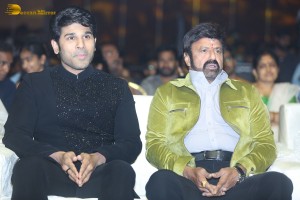 Pre-Release Function of the movie Urvasivo Rakshasivo attended by Allu Sirish, Anu Emmanuel, Allu Aravind and Nandamuri Balakrishna