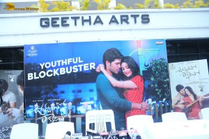 Allu Aravind and Allu Sirish cut cake with Anu Emmanuel to celebrate the success of the film Urvasivo Rakshasivo