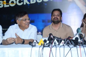 Allu Aravind and Allu Sirish cut cake with Anu Emmanuel to celebrate the success of the film Urvasivo Rakshasivo