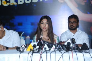 Allu Aravind and Allu Sirish cut cake with Anu Emmanuel to celebrate the success of the film Urvasivo Rakshasivo