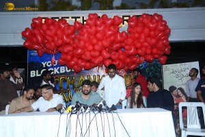Allu Aravind and Allu Sirish cut cake with Anu Emmanuel to celebrate the success of the film Urvasivo Rakshasivo