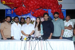 Allu Aravind and Allu Sirish cut cake with Anu Emmanuel to celebrate the success of the film Urvasivo Rakshasivo