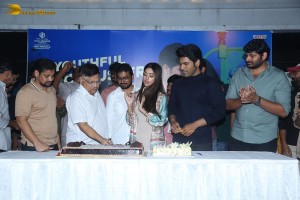 Allu Aravind and Allu Sirish cut cake with Anu Emmanuel to celebrate the success of the film Urvasivo Rakshasivo