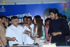 Allu Aravind and Allu Sirish cut cake with Anu Emmanuel to celebrate the success of the film Urvasivo Rakshasivo