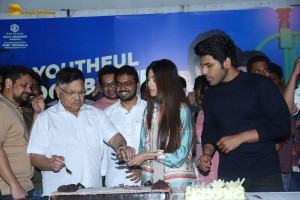 Allu Aravind and Allu Sirish cut cake with Anu Emmanuel to celebrate the success of the film Urvasivo Rakshasivo