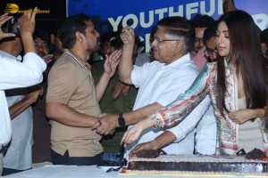 Allu Aravind and Allu Sirish cut cake with Anu Emmanuel to celebrate the success of the film Urvasivo Rakshasivo