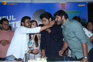 Allu Aravind and Allu Sirish cut cake with Anu Emmanuel to celebrate the success of the film Urvasivo Rakshasivo