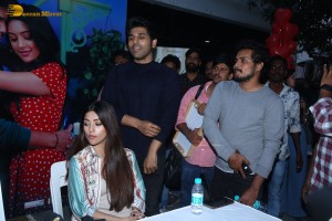 Allu Aravind and Allu Sirish cut cake with Anu Emmanuel to celebrate the success of the film Urvasivo Rakshasivo