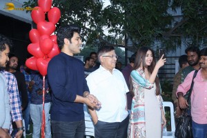 Allu Aravind and Allu Sirish cut cake with Anu Emmanuel to celebrate the success of the film Urvasivo Rakshasivo