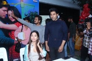 Allu Aravind and Allu Sirish cut cake with Anu Emmanuel to celebrate the success of the film Urvasivo Rakshasivo