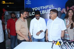 Allu Aravind and Allu Sirish cut cake with Anu Emmanuel to celebrate the success of the film Urvasivo Rakshasivo