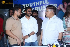 Allu Aravind and Allu Sirish cut cake with Anu Emmanuel to celebrate the success of the film Urvasivo Rakshasivo