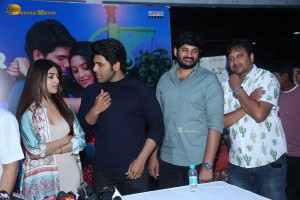 Allu Aravind and Allu Sirish cut cake with Anu Emmanuel to celebrate the success of the film Urvasivo Rakshasivo