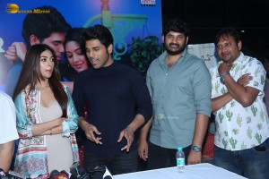 Allu Aravind and Allu Sirish cut cake with Anu Emmanuel to celebrate the success of the film Urvasivo Rakshasivo