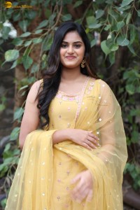 actress Vaishnavi Krishna cute in a yellow salwar dress