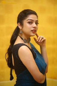 Telugu actress varsha bollamma in a blue saree