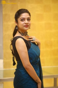 Telugu actress varsha bollamma in a blue saree