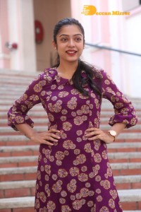 Telugu Actress Varsha Bollamma Photoshoot in a violet dress