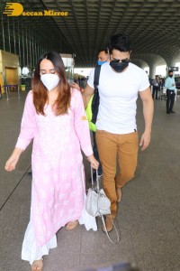 Actor Varun Dhawan spotted with his wife Natasha Dalal at Mumbai Airport
