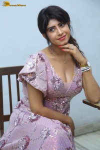 Indian actress vindhya tiwary hot cleavage show in a low neck dress for a photoshoot