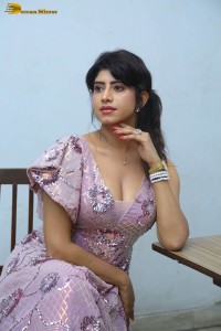 Indian actress vindhya tiwary hot cleavage show in a low neck dress for a photoshoot