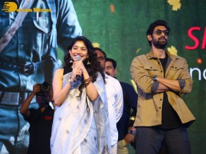 Sai Pallavi and Rana Daggubati attend the function of Telugu movie Virata Parvam titled Aathmeeya Veduka