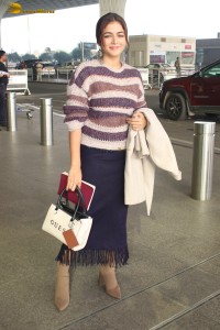 actress wamiqa gabbi cute in a colorful sweater at mumbai airport