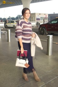 actress wamiqa gabbi cute in a colorful sweater at mumbai airport