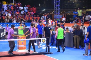 Bollywood actors Aamir Khan and Fazal Ali play a special match at the world pickleball league on February 1, 2025