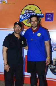 Bollywood actors Aamir Khan and Fazal Ali play a special match at the world pickleball league on February 1, 2025