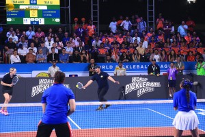 Bollywood actors Aamir Khan and Fazal Ali play a special match at the world pickleball league on February 1, 2025