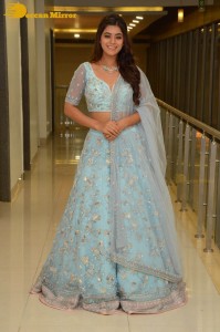 Telugu Actress Yamini Bhaskar in a blue lehenga choli dress