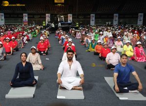 Celebrities including Arjun Kapoor and Amruta Fadnavis participate in Yoga Day 2025